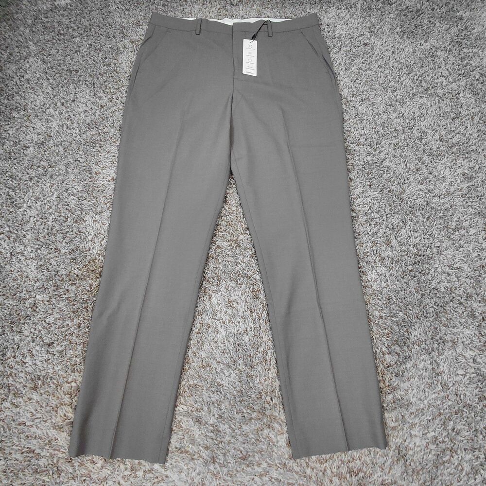 NWT Express Slim Dress Pants Mens 36x31 Hemmed Taupe Stretch Wool Blend